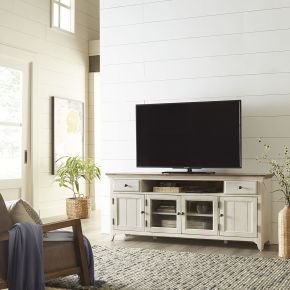 Liberty Furniture 652-TV72 Farmhouse Reimagined - Entertainment 72" TV Stand - Antique White / Chestnut Tops
