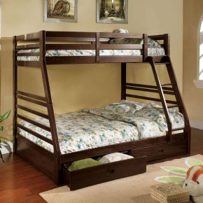 Furniture of America CM-BK588EX-BED California - Twin Over Full Bunk Bed With 2 Drawers - Dark Walnut