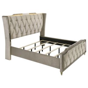 Coaster Fine Furniture 222661Q Lorient - Queen LED Upholstered Wingback Bed - Ivory And Camel