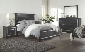 Signature Design by Ashley® B1420/31/36/57/54/95/B100-13 Kaydell - Black - 6 Pc. - Dresser, Mirror, Queen Upholstered Panel Bed