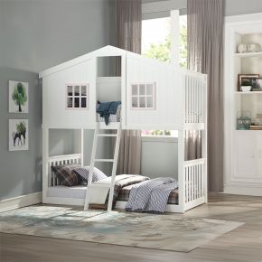 ACME 37410 Rohan Cottage - Twin Over Twin Bunk Bed - White & Pink