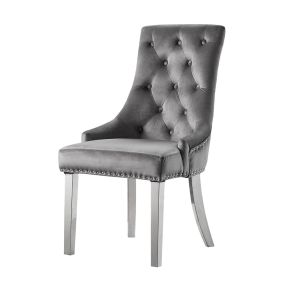 ACME 68264A Satinka - Side Chair (Set of 2) - Gray Fabric & Mirrored Silver