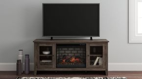 Signature Design by Ashley® W275/68/W100-101 Arlenbry - Gray - LG TV Stand With Faux Firebrick Fireplace Insert