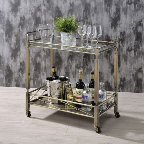 ACME 98350 Matiesen - Serving Cart - Clear Glass & Antique Gold