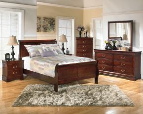 Signature Design by Ashley® B376/31/36/55/86/92 Alisdair - Dark Brown - 5 Pc. - Dresser, Mirror, Full Sleigh Bed, Nightstand
