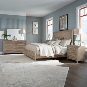 Liberty Furniture 789-BR-QPBDMN Brentwood - 4 Piece Bedroom Set (Queen Panel Bed, Dresser & Mirror, Nightstand) - Sandstone