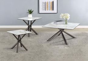 Coaster Fine Furniture 708138-S3 Carvell - 3 Piece Square Coffee And End Table Set - Mirage White