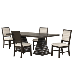 New Classic 40-D4101-D4C Plateau - 78" Rectangle Dining Table And 4 Chairs - Dark Brown / Beige
