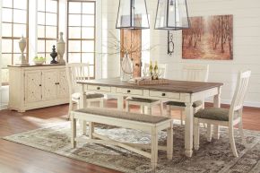 Signature Design by Ashley® D647/25/01(4)/00/60 Bolanburg - Beige - 7 Pc. - Dining Room Table, 4 Side Chairs, Bench, Server