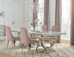 CoasterElevations 108811-S5P Antoine - 5 Piece Rectangular Glass Top Dining Table Set - Pink