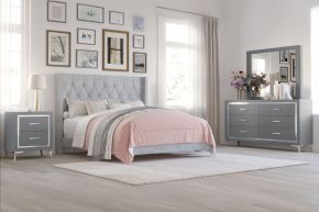 New Classic 00-3365G-34N Huxley - 5/0 Queen 4 Piece Bedroom Set (Bed, Dresser, Mirror, Nightstand) - Gray