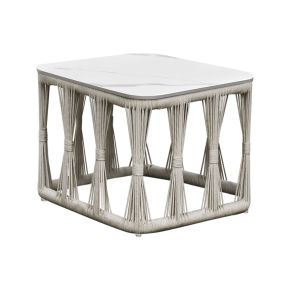 Intercon AX-TA-2020-WHT-C Alexa - Outdoor Seating Side Table With Stone Top - White