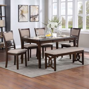 New Classic 40-1701C-D4CB Gia - 6 Piece Dining Table, 4 Chairs & Bench - Cherry