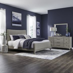 Liberty Furniture 694-BR-KCUBDM New Haven - 3 Piece Bedroom Set (California King Upholstered Bed, Dresser & Mirror) - Sanctuary White