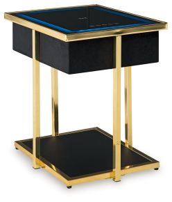 Ashley Furniture A4000681 Rexwell - Accent Table With Speaker - Black / Gold Finish