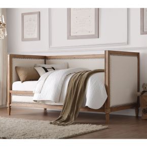ACME 39175 Charlton - Twin Daybed - Cream Linen & Salvage Oak