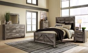 Ashley Furniture B440/31/36/57/54/98/92(2) Ashley Furniture B440/31/36/57/54/98/92(2) Wynnlow - 7 Pc. - Dresser, Mirror, Queen Crossbuck Panel Bed, 2 Nightstands - Gray