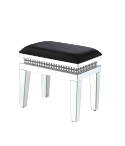 ACME 90808 Lotus - Vanity Stool - Black Fabric, Mirrored & Faux Crystals