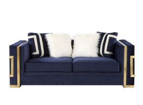 ACME LV00294 Virrux - Loveseat - Blue Velvet & Gold Finish
