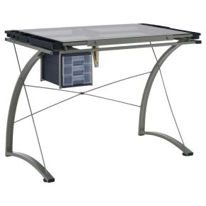CoasterEveryday 800986 Melo - Glass Top Drafting Table With Storage - Silver