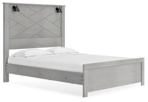 Signature Design by Ashley® B1192/57/54/98 Cottonburg - Light Gray / White - Queen Panel Bed With Sconce Lights
