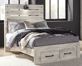 Signature Design by Ashley® B192/87/84S/86 Cambeck - Full Panel Bed with 2 Storage Drawers - Whitewash