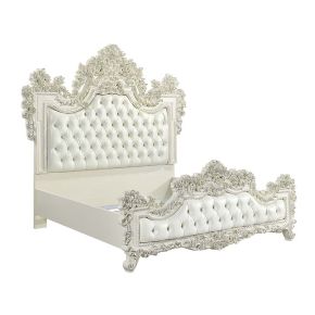 ACME BD01248EK Adara - Eastern King Bed - Pearl White Synthetic Leather & Antique White