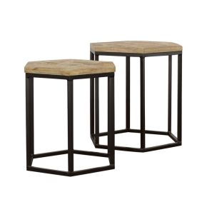 CoasterEssence 935844 Adger - 2 Piece Hexagonal Nesting Tables - Natural And Black