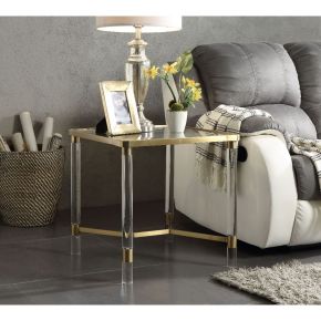 ACME 80097 Penstemon - End Table - Clear Acrylic, Gold Stainless Steel & Clear Glass
