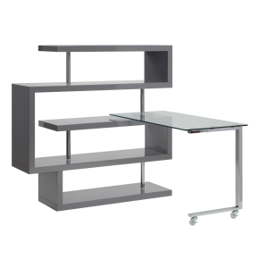 ACME 93181 Raceloma - Writing Desk - Clear Glass, Gray & Chrome Finish