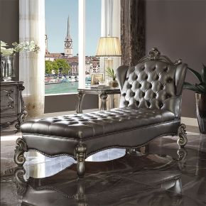 ACME 96825 ACME 96825 Versailles - Chaise Lounge - Silver Synthetic Leather & Antique Platinum
