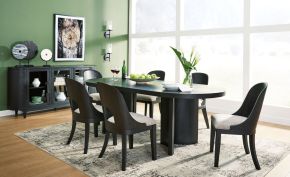 Signature Design by Ashley® D821/25/01(3)/60 Rowanbeck - Black - 8 Pc. - Dining Table, 6 Side Chairs, Server
