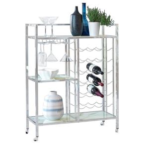 CoasterEssence 181370 Derion - 3-Tier Rectangular Glass Shelf Metal Bar Cart - Chrome