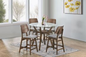 New Classic 45-D1651-DG4GC Oscar - Round Glass Counter Table With 4 Gray Cushion Chairs - Brown / Gray