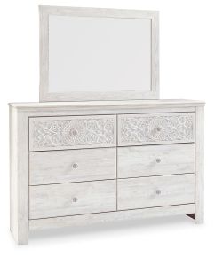 Ashley Furniture B181B8 Paxberry - Dresser, Mirror - Medallion Drawer Pulls - Whitewash