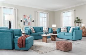 Signature Design by Ashley® 67507/38/35/23/14 Keerwick - Teal - 4 Pc. - Sofa, Loveseat, Chair And A Half, Ottoman