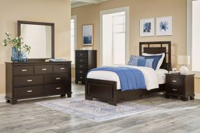 Signature Design by Ashley® B441/31/36/46/53/83/92(2) Covetown - 7 Pc. - Dresser, Mirror, Chest, Twin Panel Bed, 2 Nightstands - Dark Brown