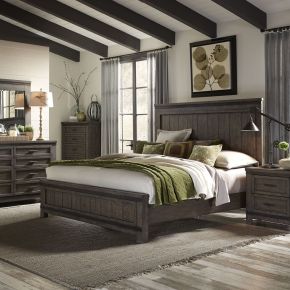 Liberty Furniture 759-BR-KPBDMN Liberty Furniture 759-BR-KPBDMN Thornwood Hills - 4 Piece Bedroom Set (King Panel Bed, Dresser & Mirror, Nightstand) - Rock Beaten Brown