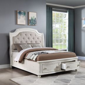ACME BD01432EK Jaqueline - Eastern King Bed With Storage - Gray Linen & Antique White