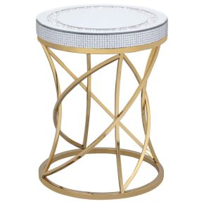 CoasterEveryday 710367 Elise - Round Mirror Top Stainless Steel End Table - Gold