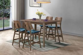 New Classic 45-D1651-DR4FC Oscar - Counter Wood Table - Walnut With 4 Teal Cushion Chairs - Brown / Blue