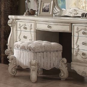ACME 21138 Versailles - Vanity Stool - Ivory Fabric & Bone White