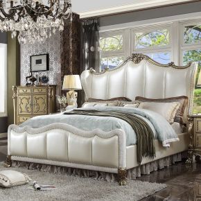 ACME 27814CK ACME 27814CK Dresden II - California King Bed - Pearl White Synthetic Leather & Gold Patina