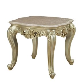 ACME 82442 Gorsedd - End Table With Marble Top - Marble Top & Golden Ivory