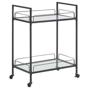 CoasterEssence 181065 Curltis - 2-Tier Rectangular Glass Shelf Metal Bar Cart - Black