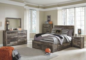 Benchcraft® B200/84S/87/50(2)/31/36/46/92/B100-12 Derekson - 9 Pc. - Full Panel Bed with 6 Storage Drawers, Dresser, Mirror, Chest, Nightstand - Multi Gray