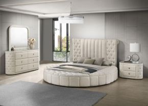 Coaster Fine Furniture 360111KE-S4 Sonya - 4 Piece Upholstered Eastern King Bedroom Set - Ivory