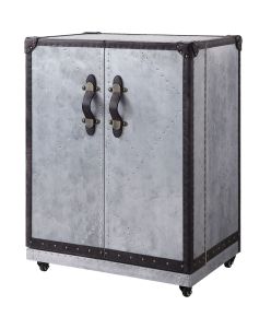 ACME 97802 Brancaster - Wine Cabinet - Antique Ebony Top Grain Leather & Aluminum