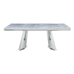 ACME DN01188 Destry - Dining Table With Engineering Stone Top & Pedestal Base - Engineering Stone Top & Mirrored Silver