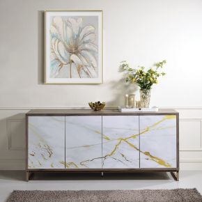 ACME AC02343 Paavan - Console Cabinet - White Marble Print Oak & Champagne